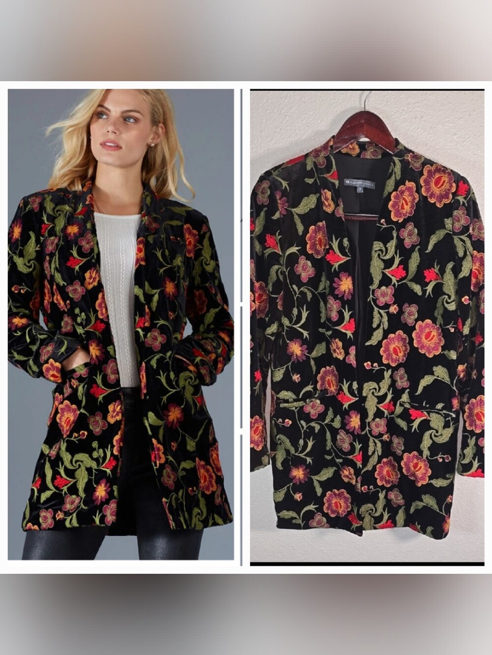 Eliott Lauren Black Floral Velvet Blazer Jacket